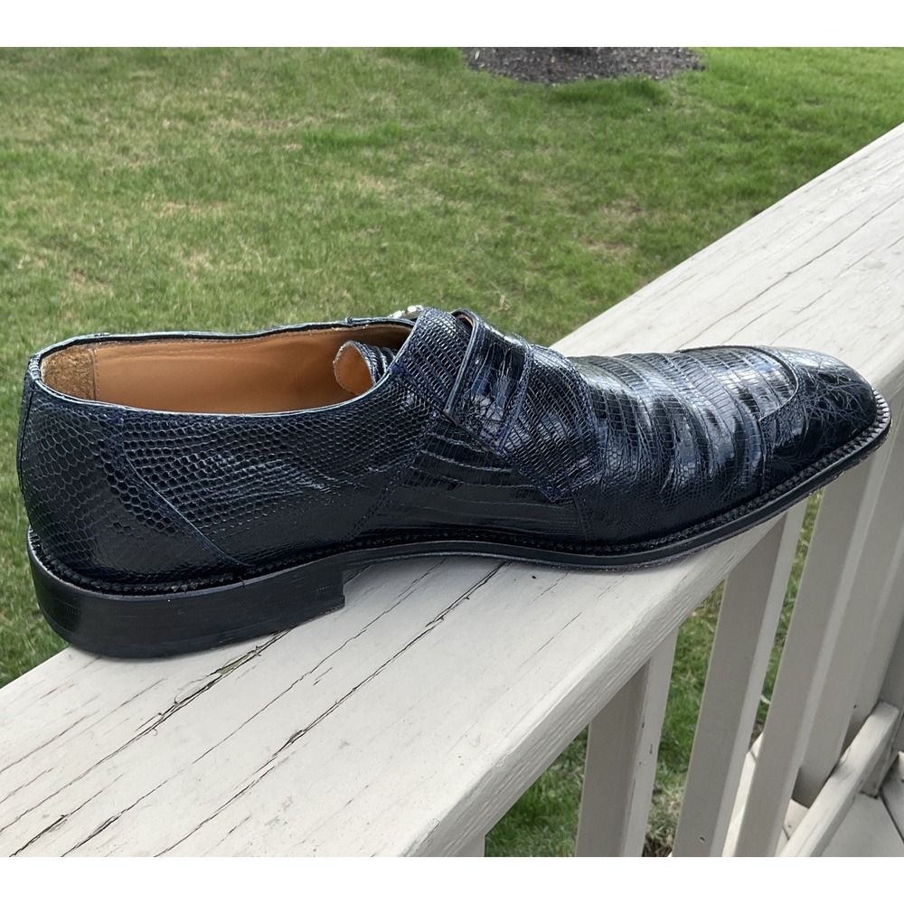 David Eden YUMA Mens Size 11 Genuine Crocodile Teju Lizard Dress Shoe Black Monk - Picture 5 of 16